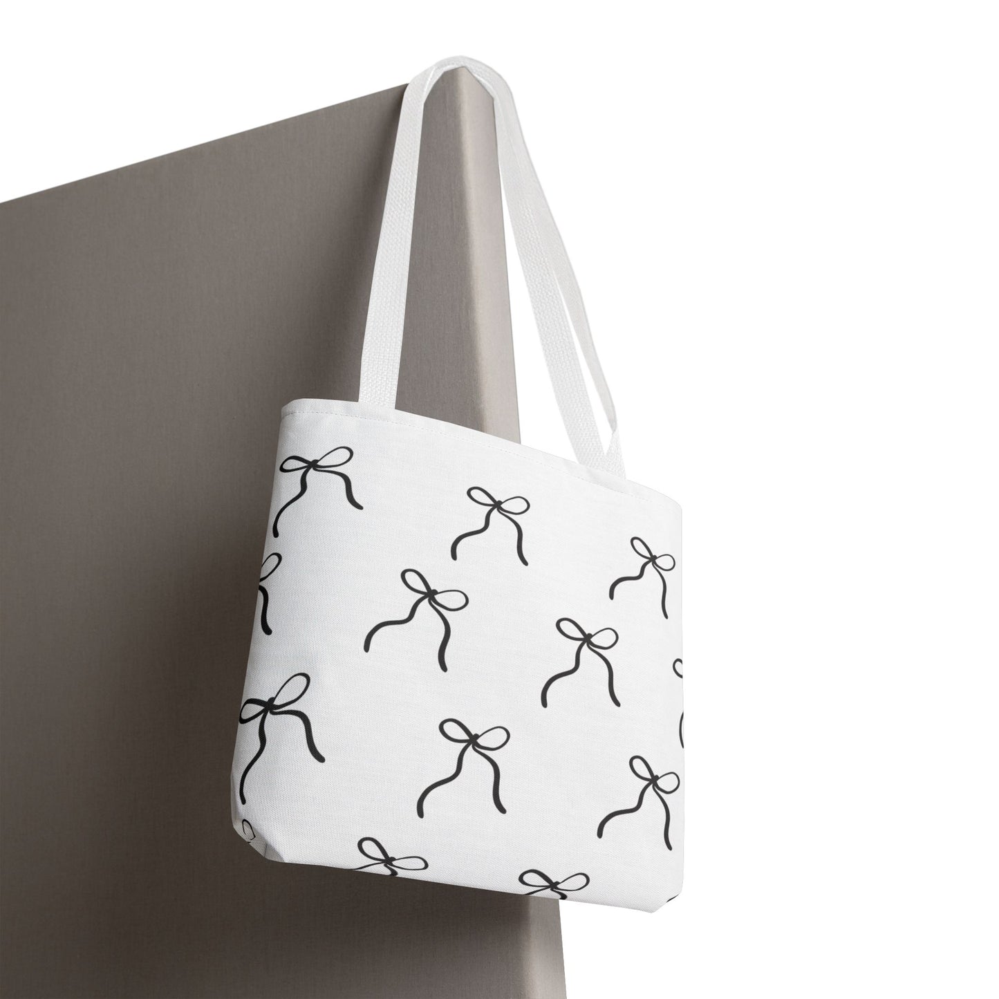 Minimalist Black Bow Pattern Tote Bag — All-Over Print