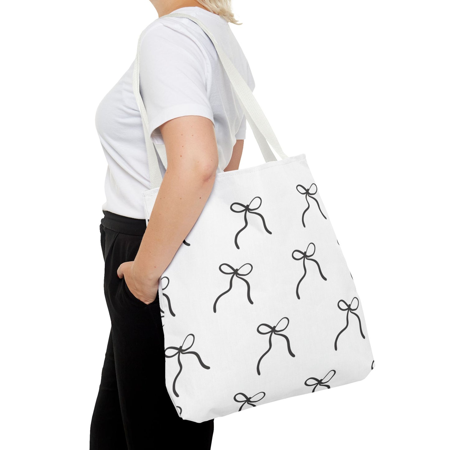 Minimalist Black Bow Pattern Tote Bag — All-Over Print