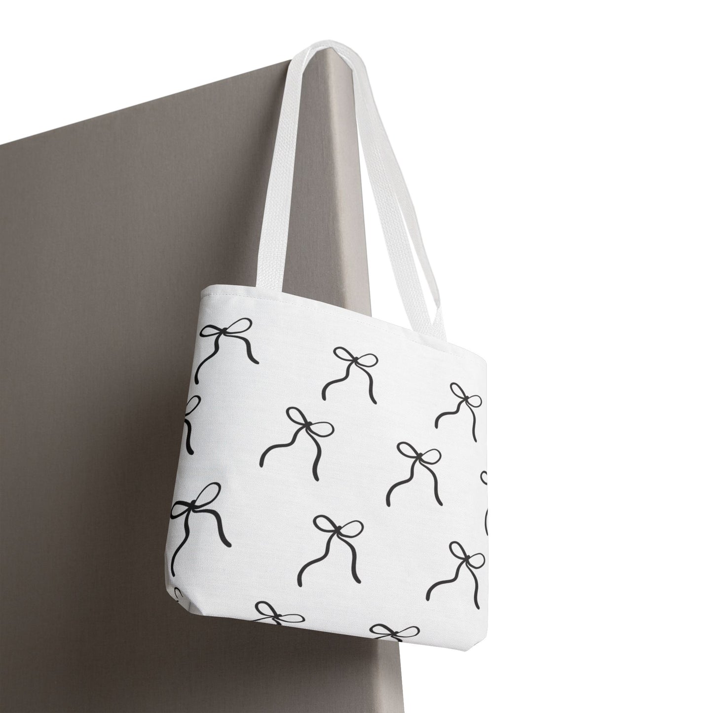 Minimalist Black Bow Pattern Tote Bag — All-Over Print