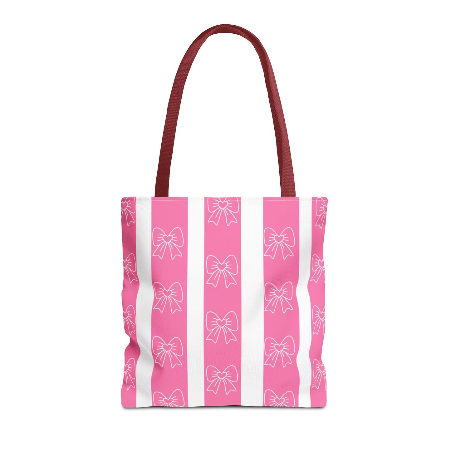Pink Striped Bow Tote Bag — Cute Floral Bow Pattern All-Over Print Tote