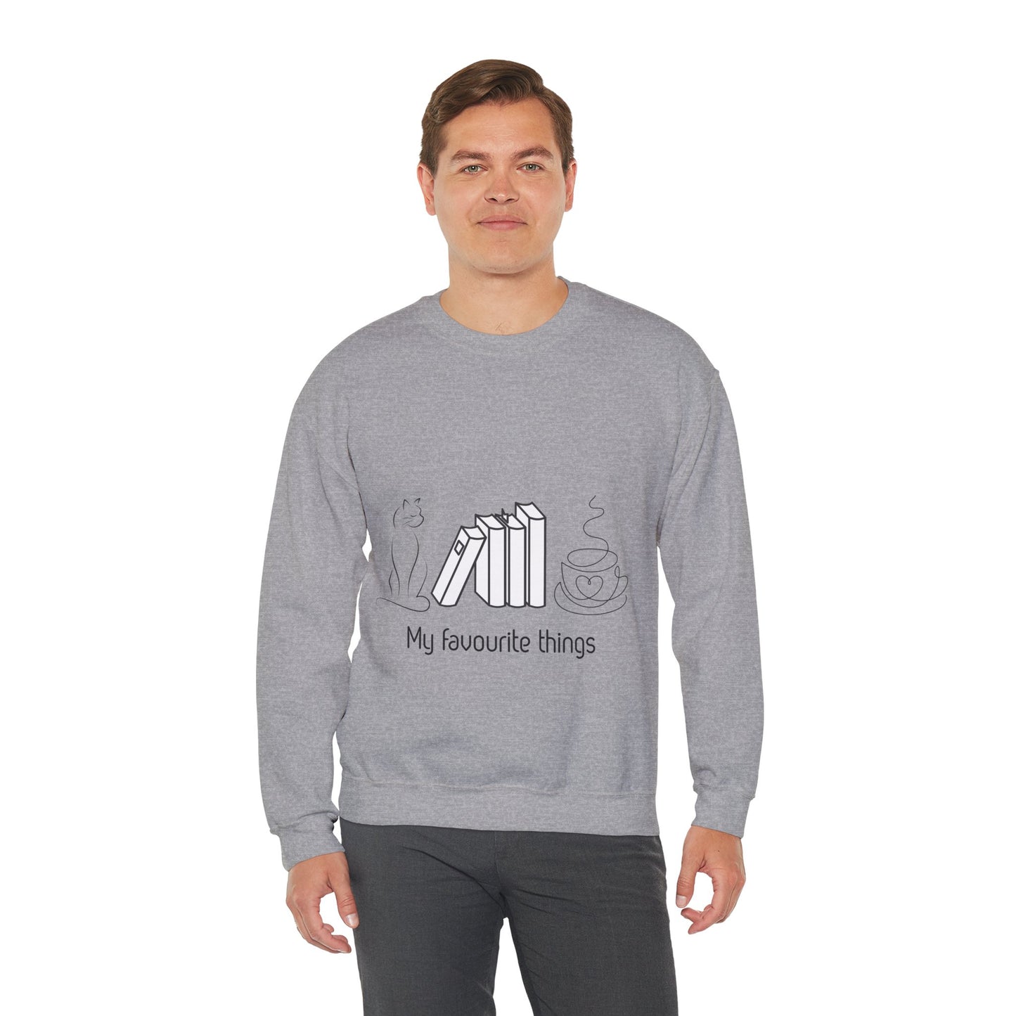 Sudadera Mis Cosas Favoritas — Libros, Gato y Café