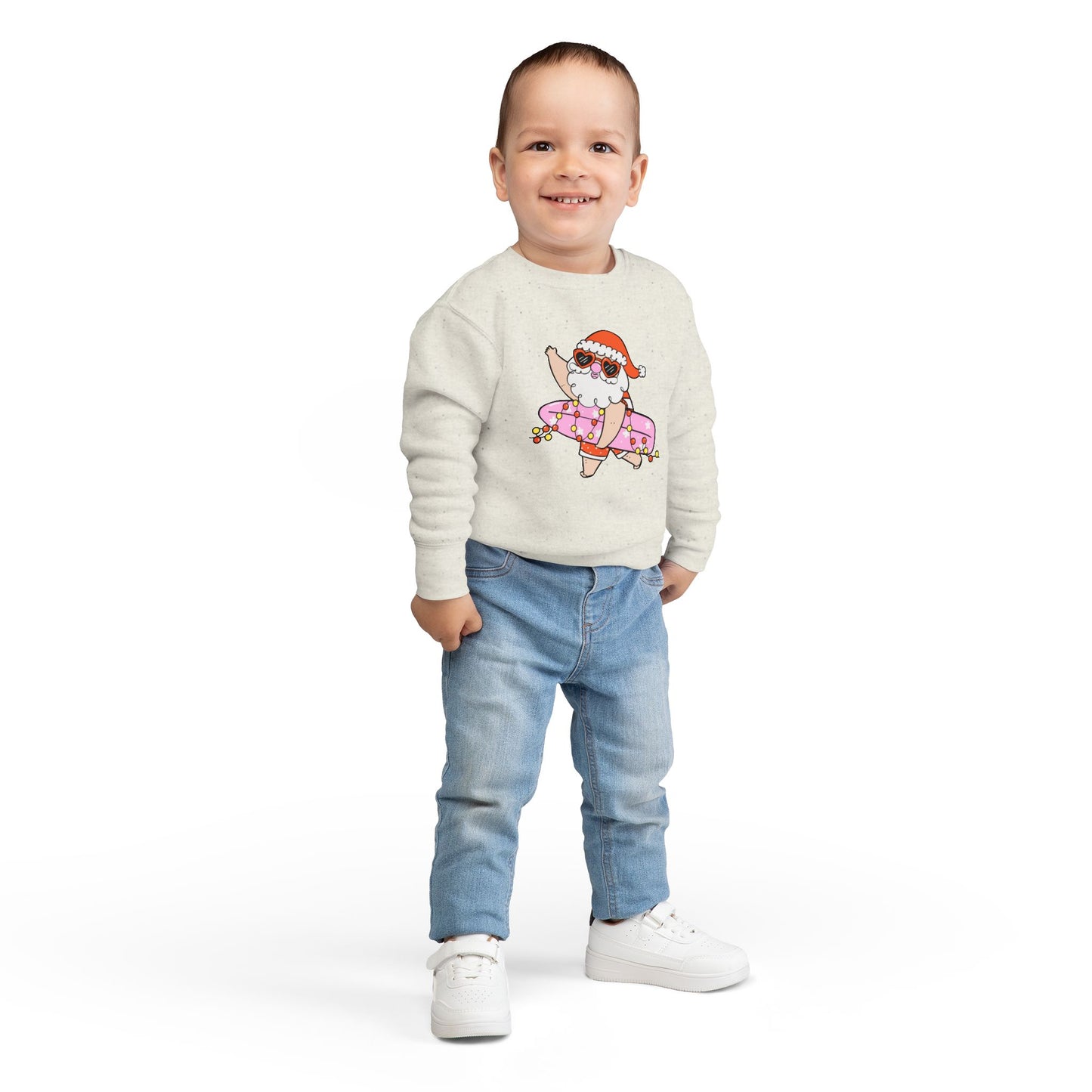 Sudadera para niños pequeños — Surfing Santa Christmas Crewneck para niños