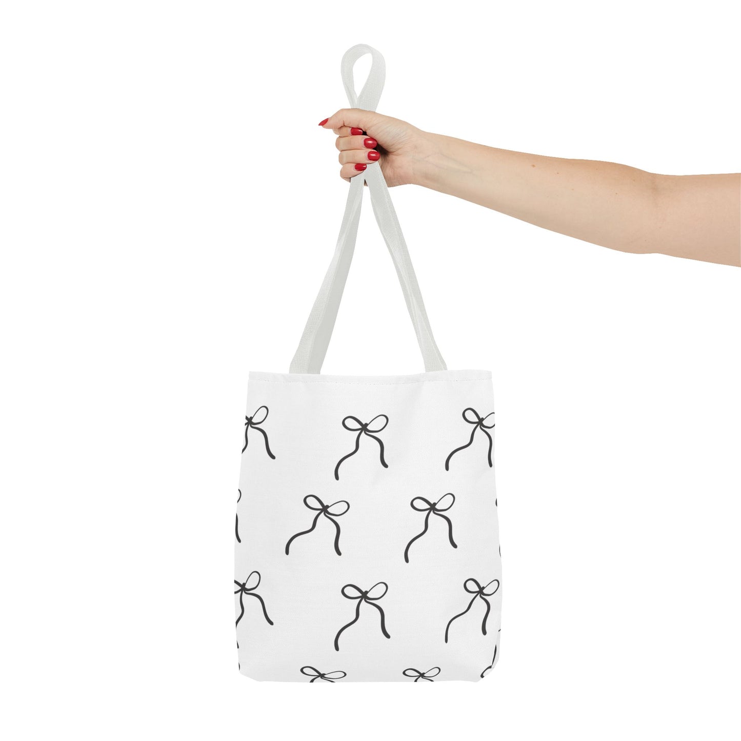 Minimalist Black Bow Pattern Tote Bag — All-Over Print