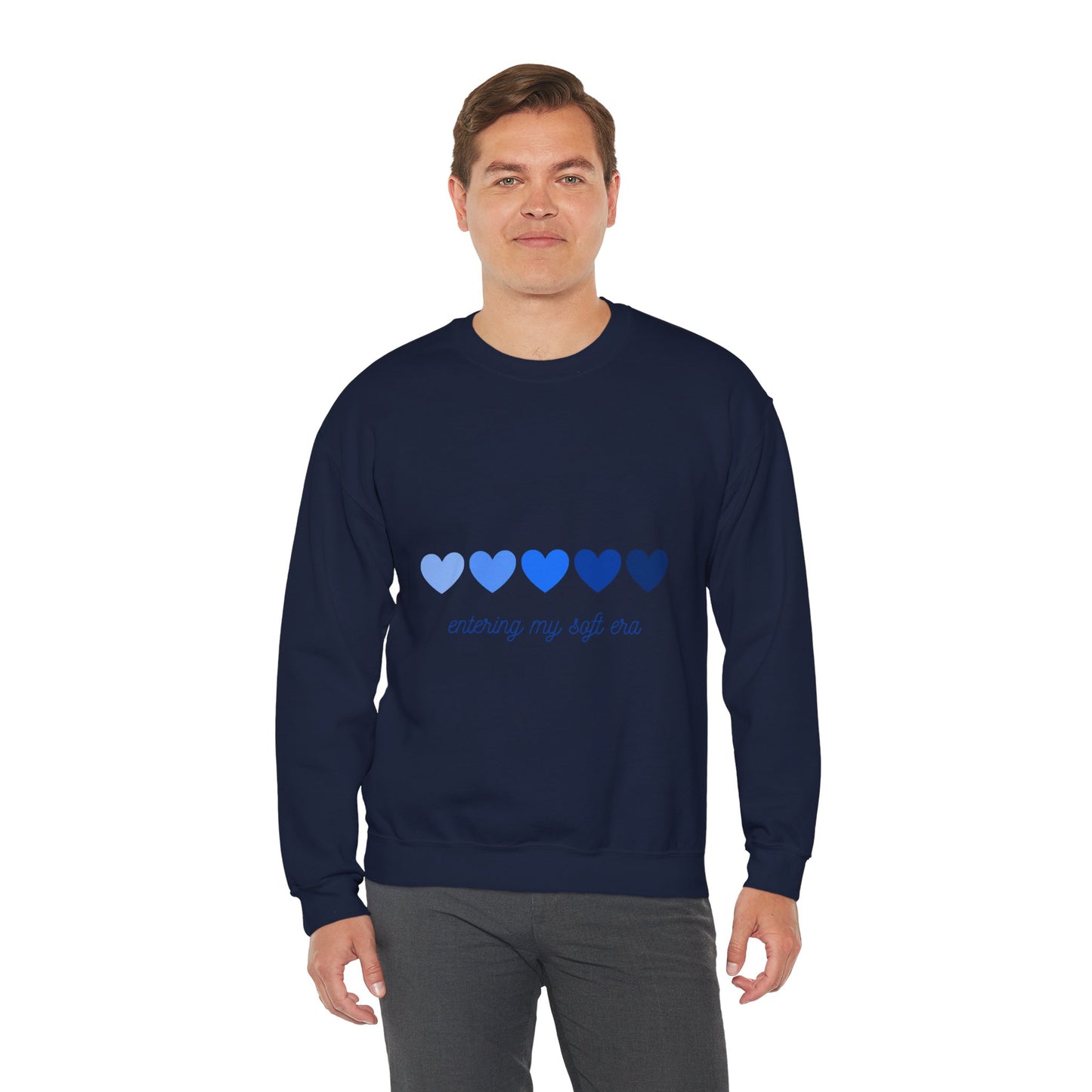 Sudadera de cuello redondo con gráfico de corazón azul «Entering My Soft Era»