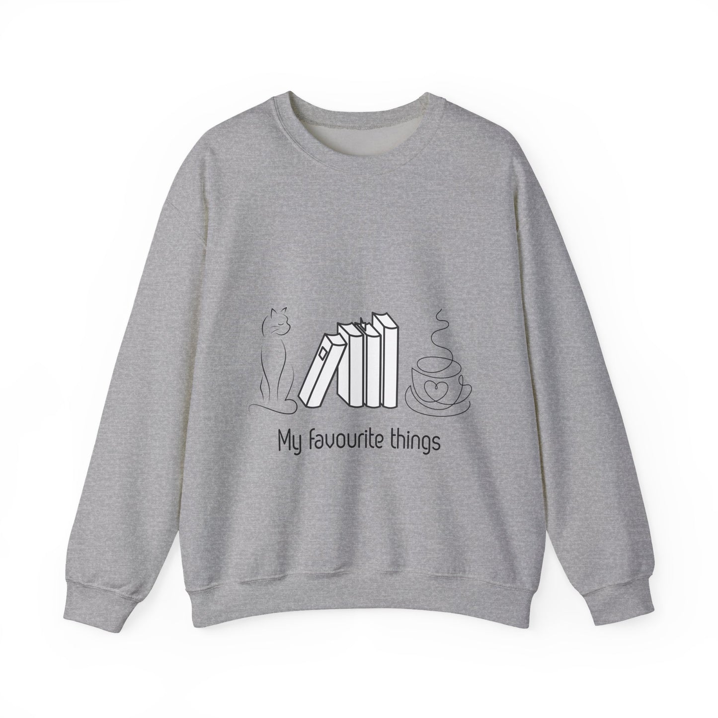 Sudadera Mis Cosas Favoritas — Libros, Gato y Café