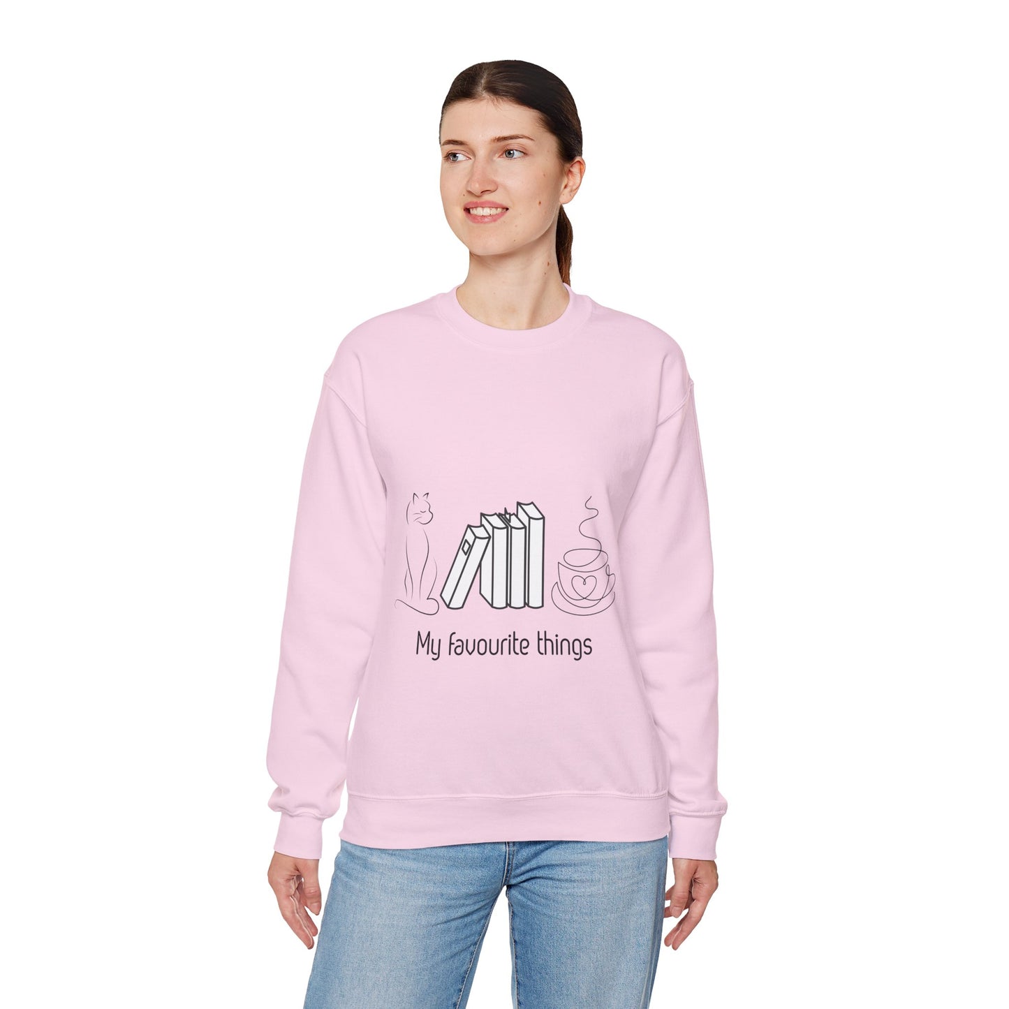 Sudadera Mis Cosas Favoritas — Libros, Gato y Café