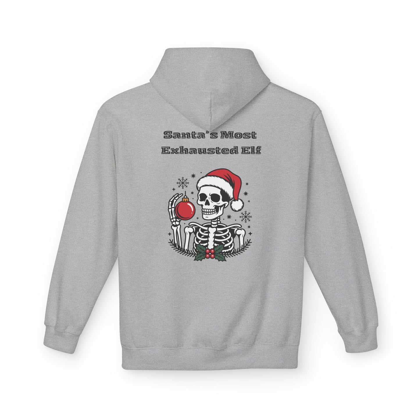 Weihnachtsmann-Hoodie mit erschöpftem Elfenmotiv – Lustiges Skelett-Weihnachts-Sweatshirt