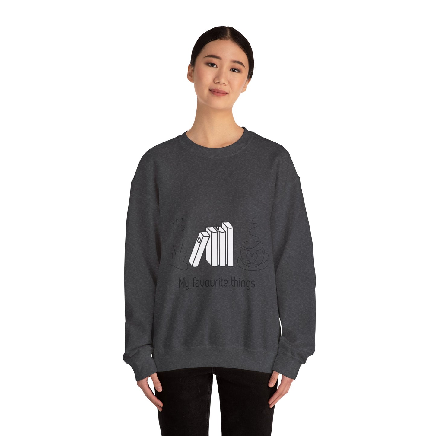 Sudadera Mis Cosas Favoritas — Libros, Gato y Café