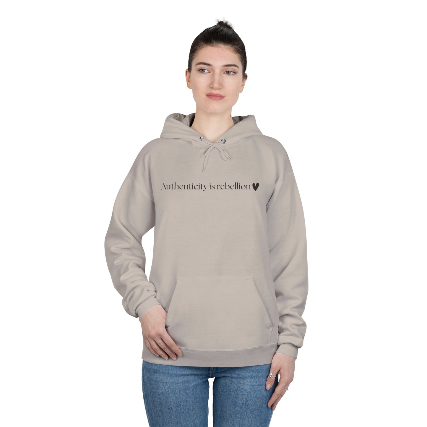 Authenticity Is Reckless Hoodie — Minimalist White Pullover with Heart
