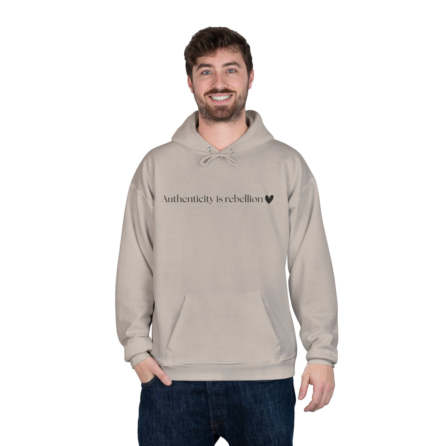Authenticity Is Reckless Hoodie — Minimalist White Pullover with Heart