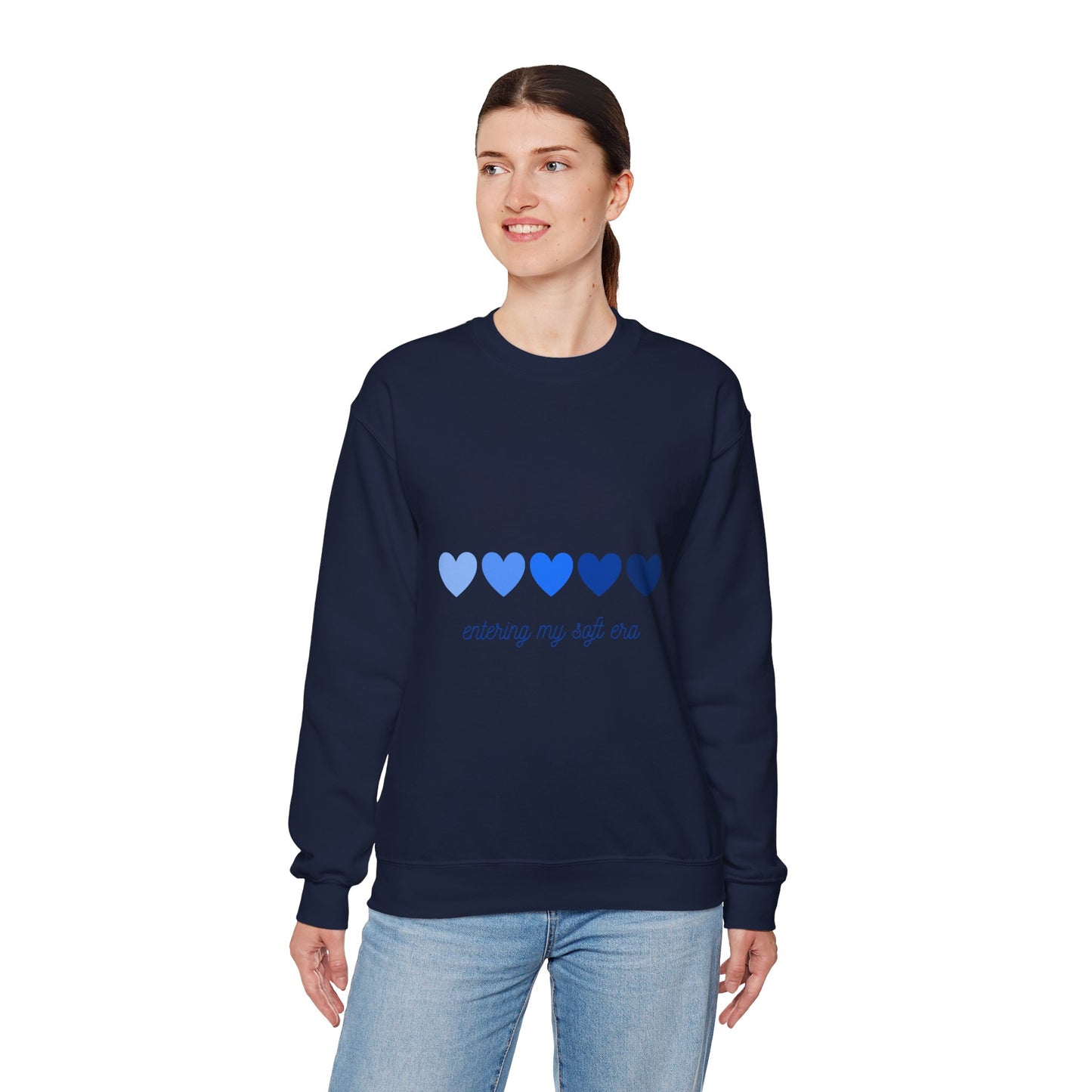 Sudadera de cuello redondo con gráfico de corazón azul «Entering My Soft Era»