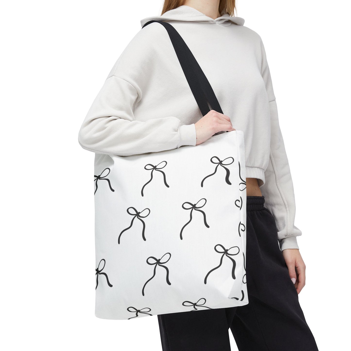 Minimalist Black Bow Pattern Tote Bag — All-Over Print