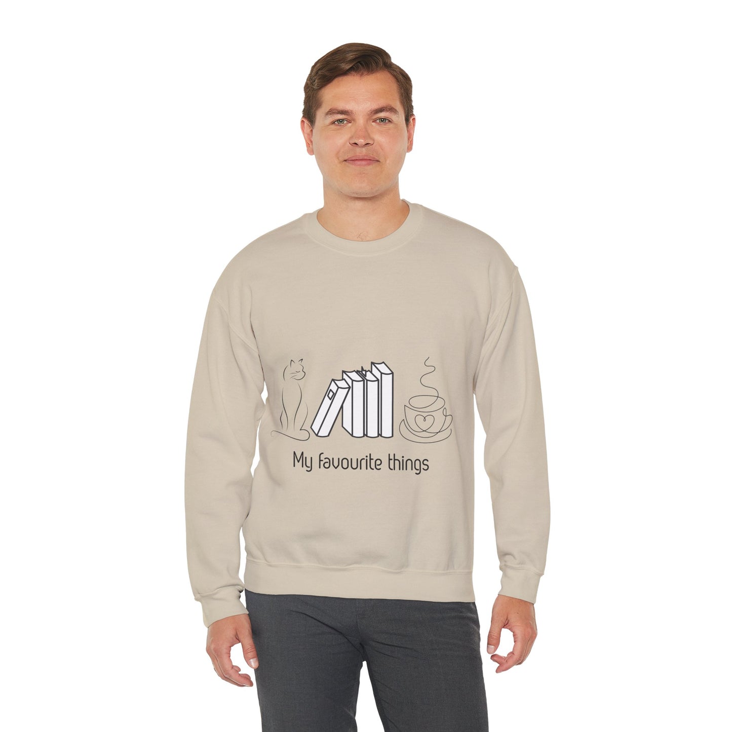 Sudadera Mis Cosas Favoritas — Libros, Gato y Café