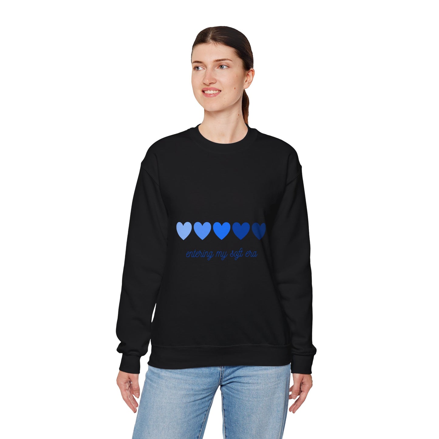 Sudadera de cuello redondo con gráfico de corazón azul «Entering My Soft Era»