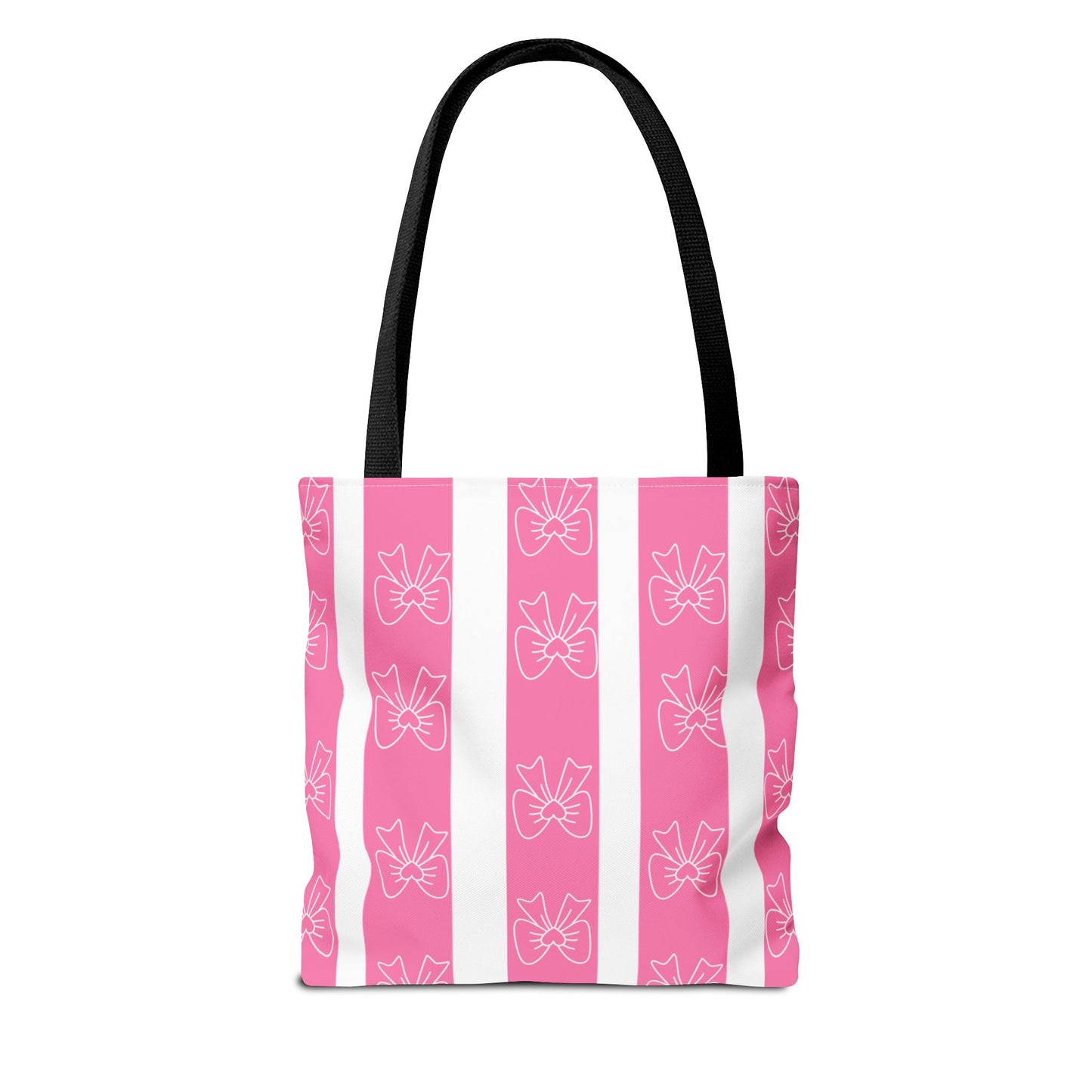 Pink Striped Bow Tote Bag — Cute Floral Bow Pattern All-Over Print Tote
