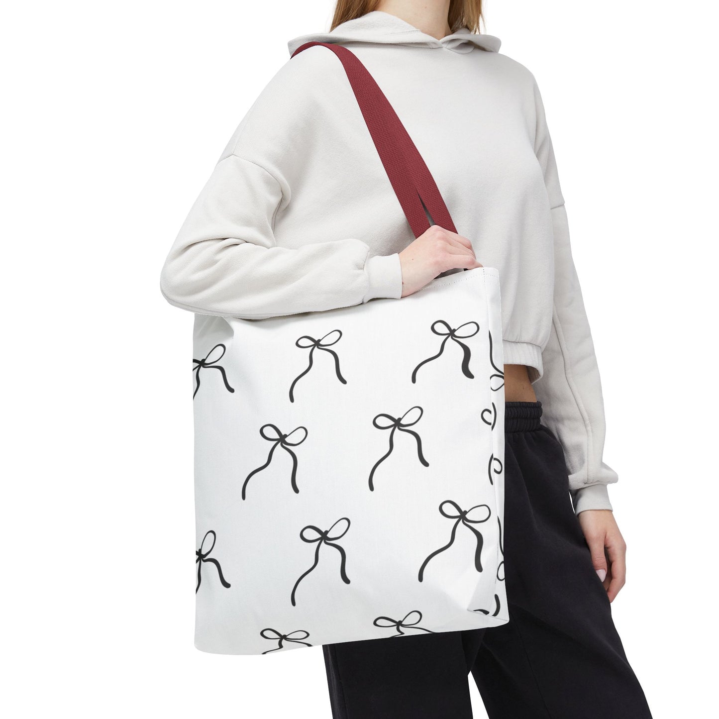 Minimalist Black Bow Pattern Tote Bag — All-Over Print