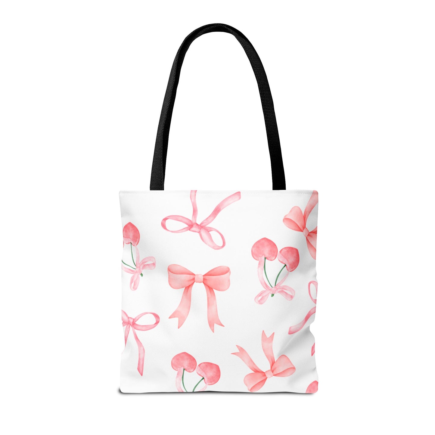 Pink Cherry Bow Tote Bag — Cute Watercolor Cherry Pattern