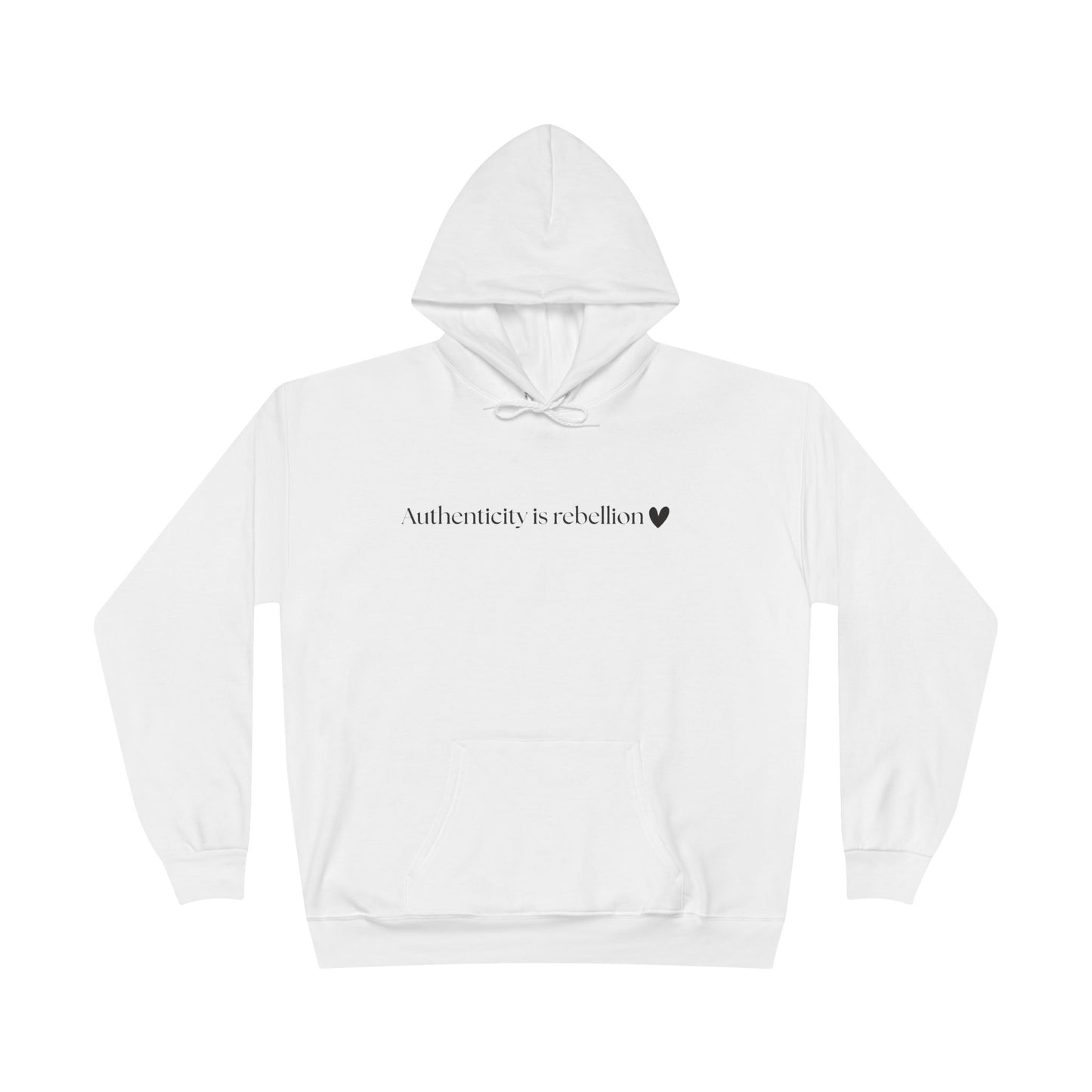 Authenticity Is Reckless Hoodie — Minimalist White Pullover with Heart