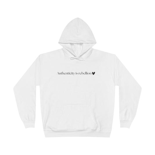 Authenticity Is Reckless Hoodie — Minimalist White Pullover with Heart