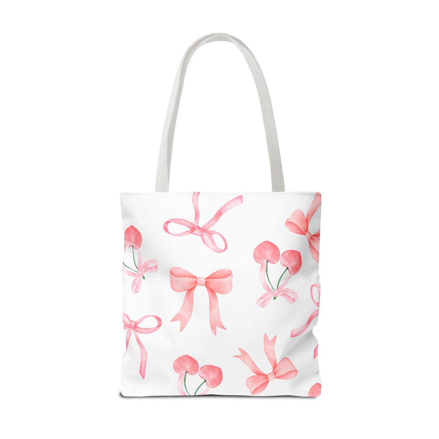 Pink Cherry Bow Tote Bag — Cute Watercolor Cherry Pattern