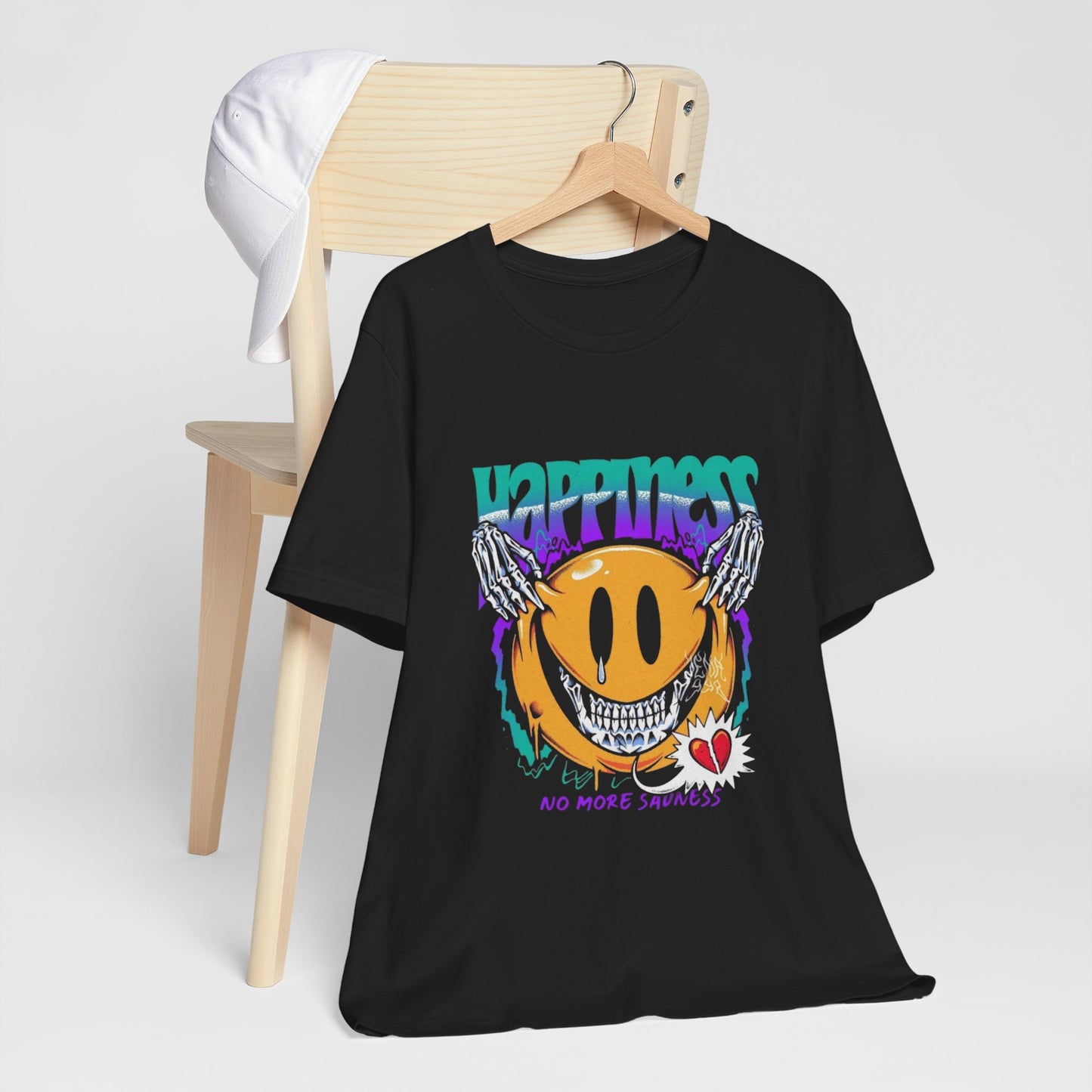 Happiness Skull Smile T-Shirt — Retro Grunge Smiley Design (“No More Secrets”)