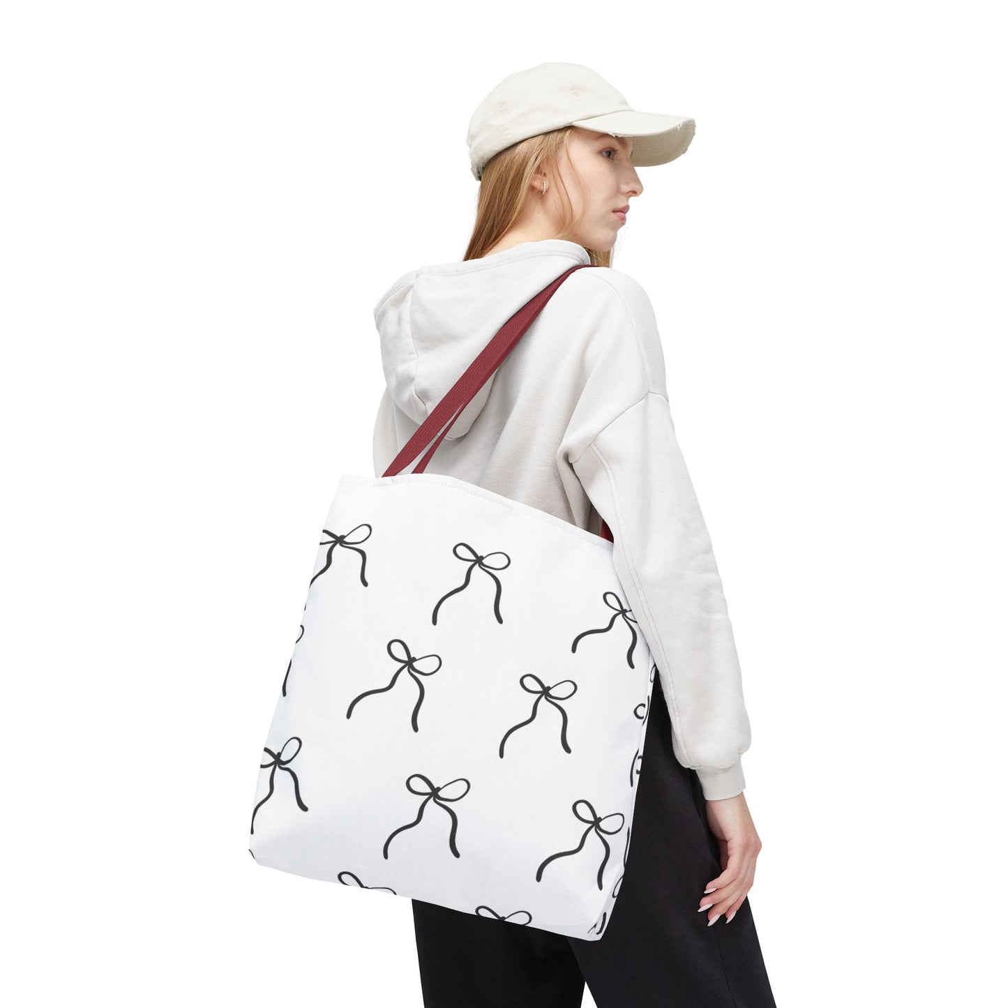 Minimalist Black Bow Pattern Tote Bag — All-Over Print