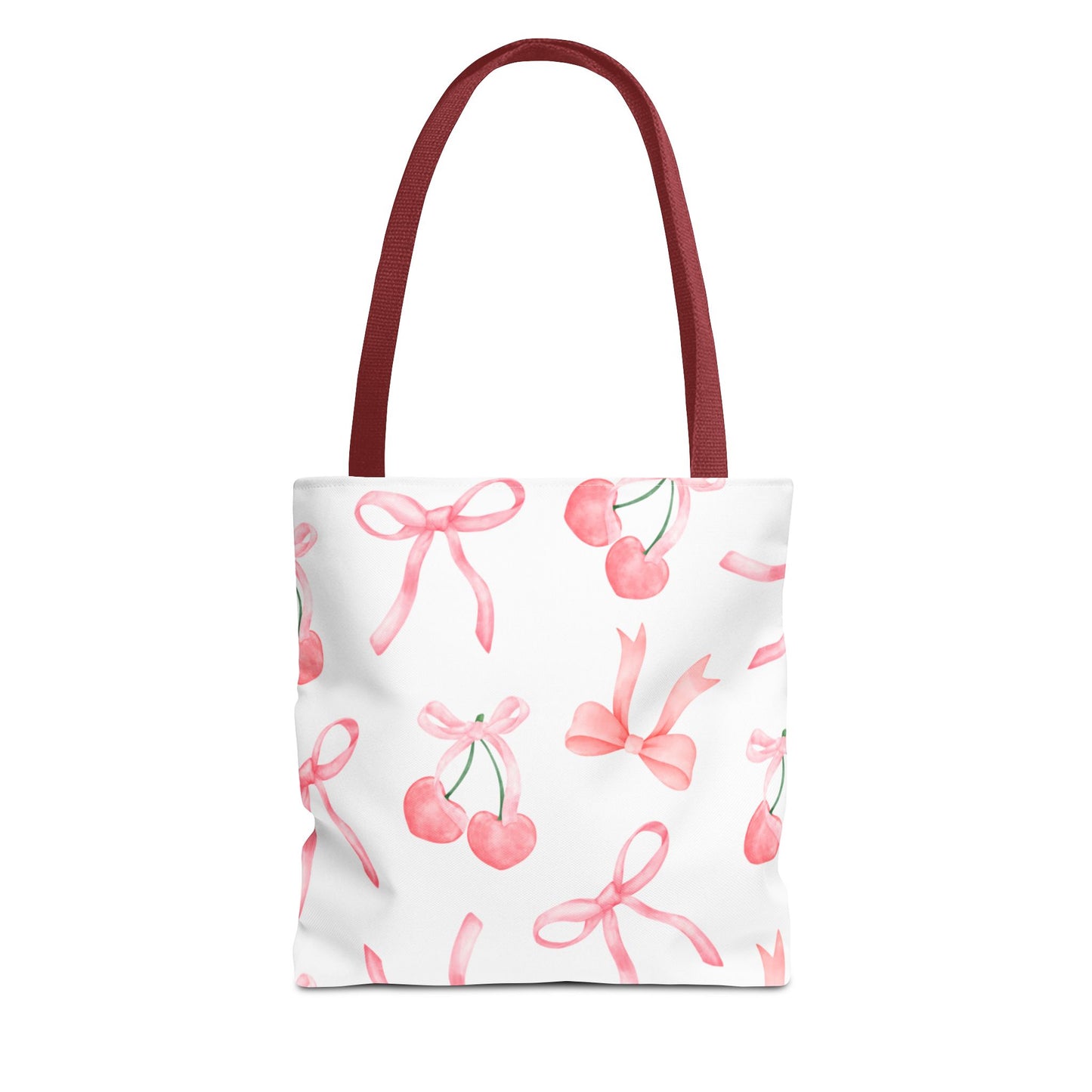 Pink Cherry Bow Tote Bag — Cute Watercolor Cherry Pattern