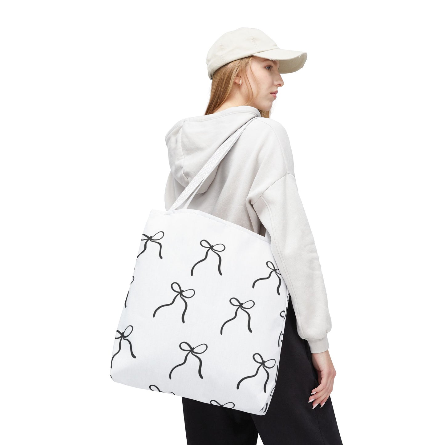 Minimalist Black Bow Pattern Tote Bag — All-Over Print