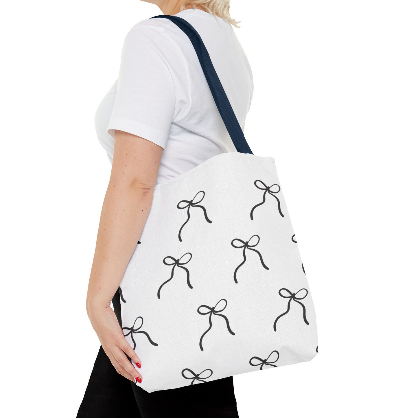 Minimalist Black Bow Pattern Tote Bag — All-Over Print