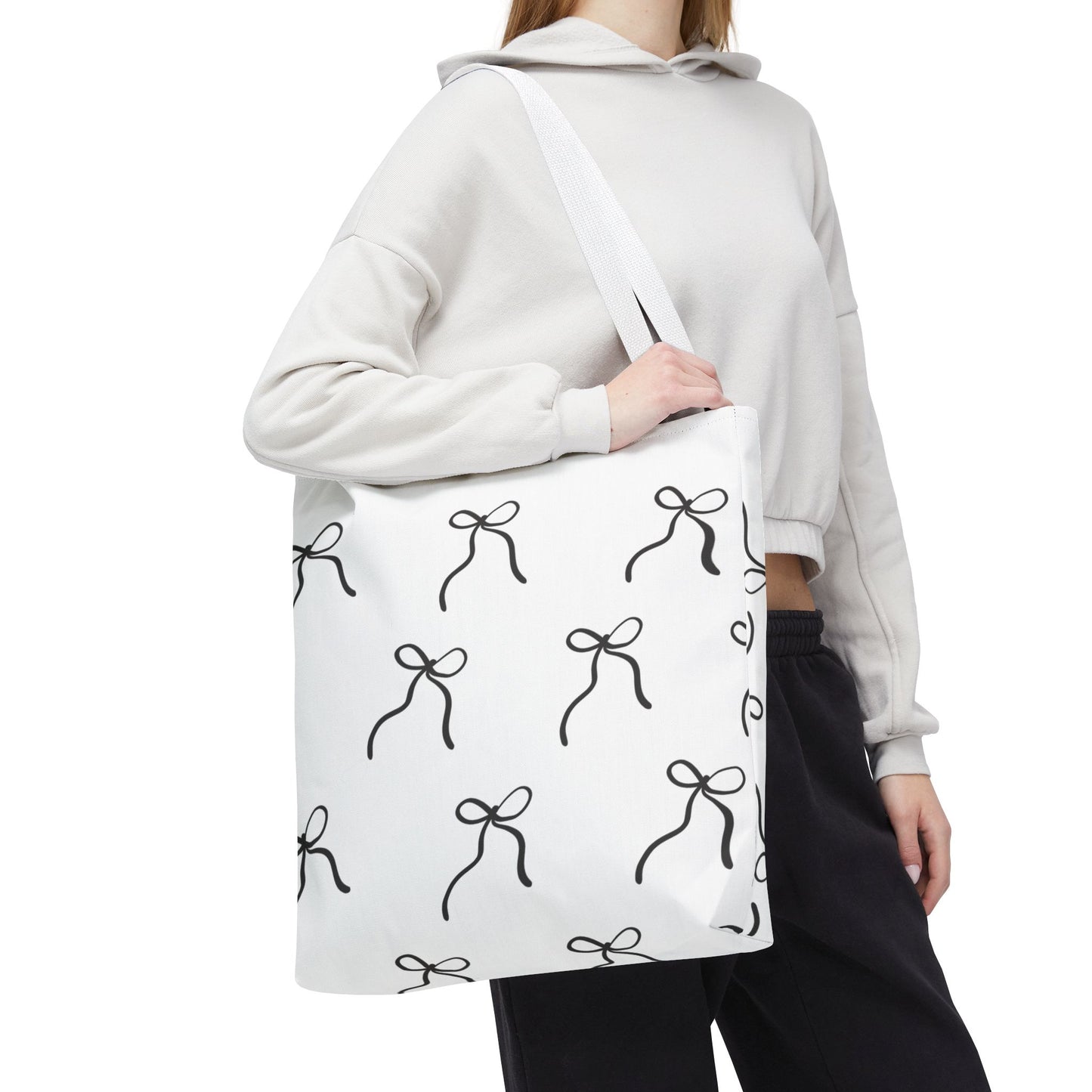 Minimalist Black Bow Pattern Tote Bag — All-Over Print