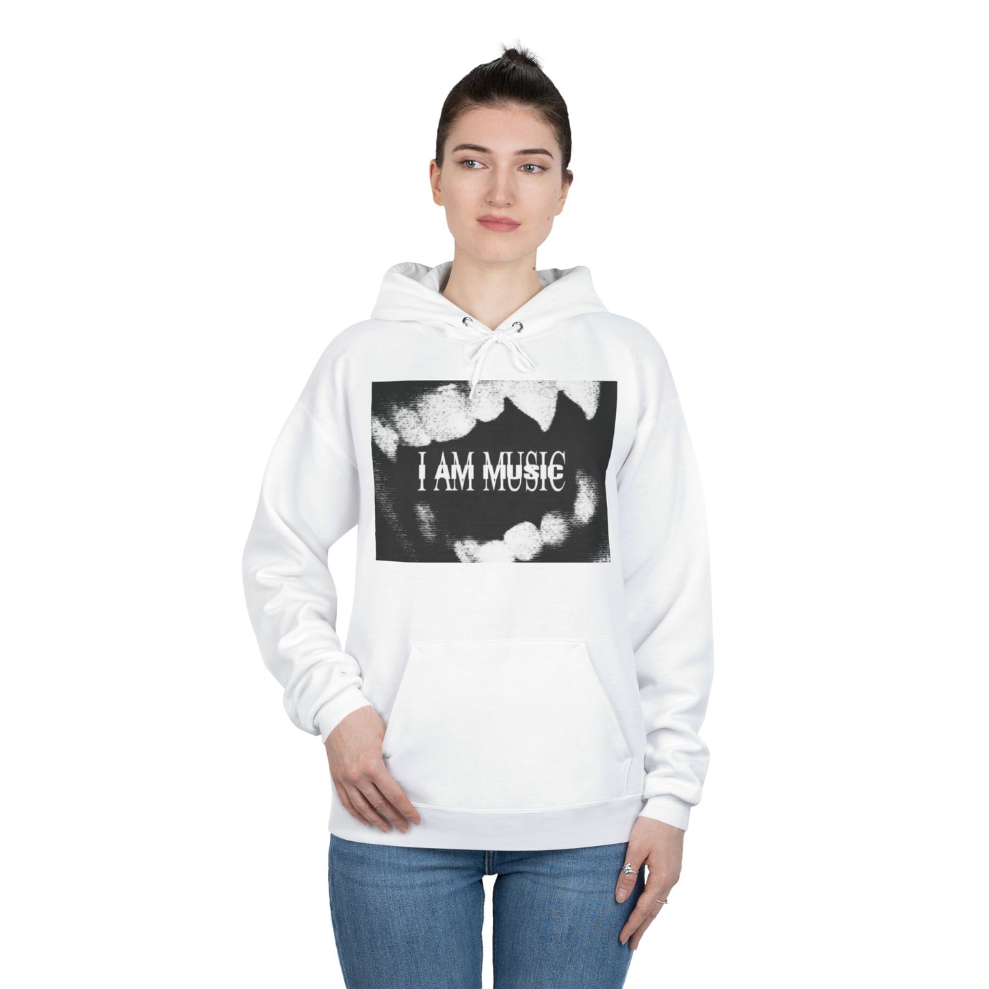 Music Teeth Graphic Hoodie — “I AM MUSIC” Black & White Pullover