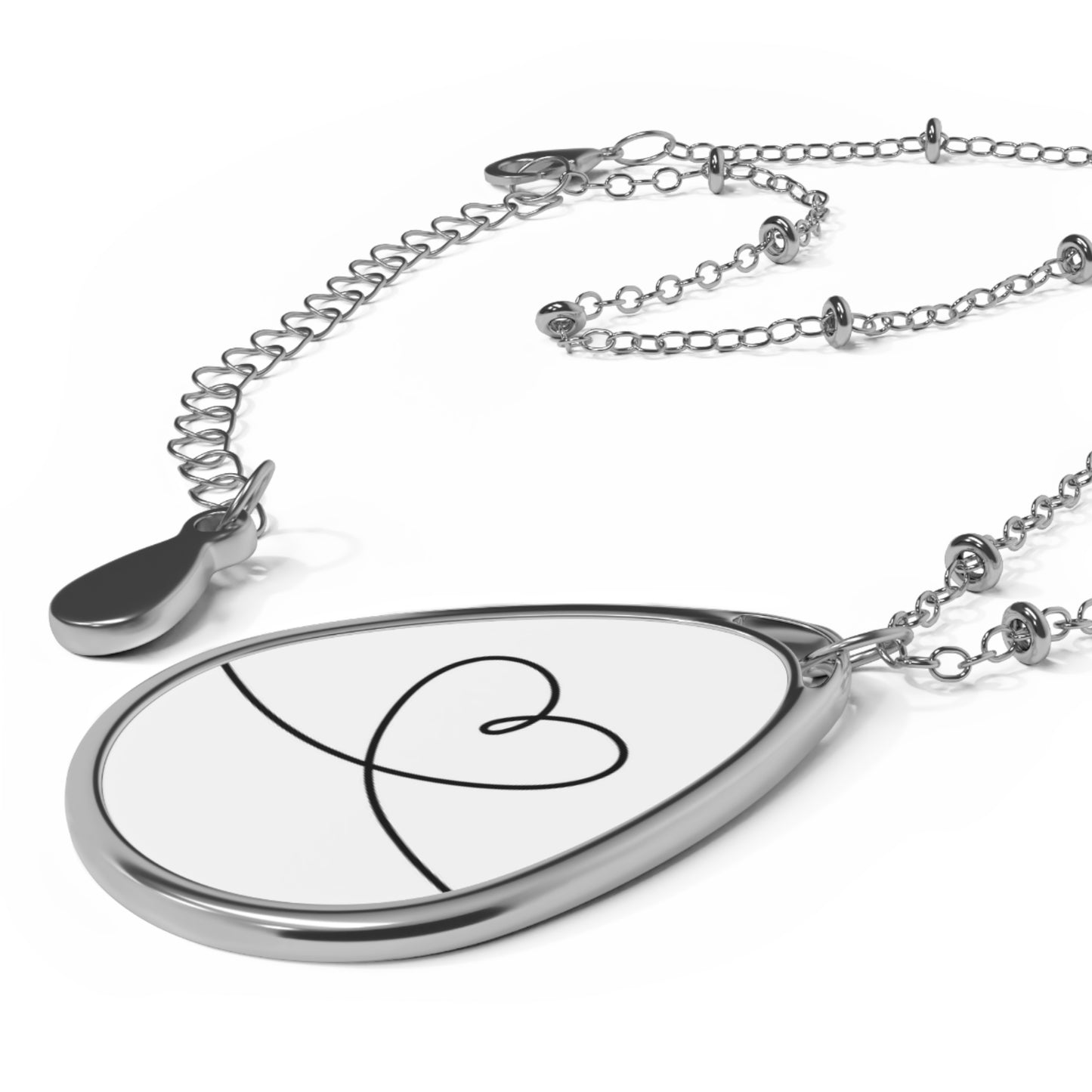Heartline Oval Necklace — Minimalist Sterling Teardrop Pendant