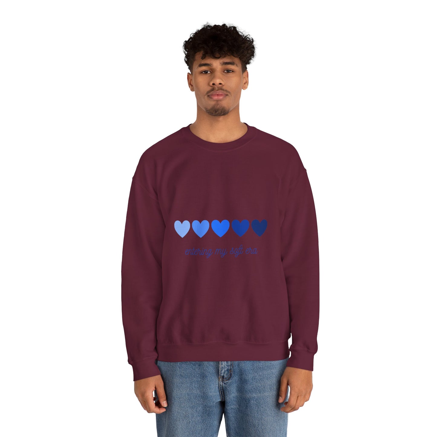 Sudadera de cuello redondo con gráfico de corazón azul «Entering My Soft Era»