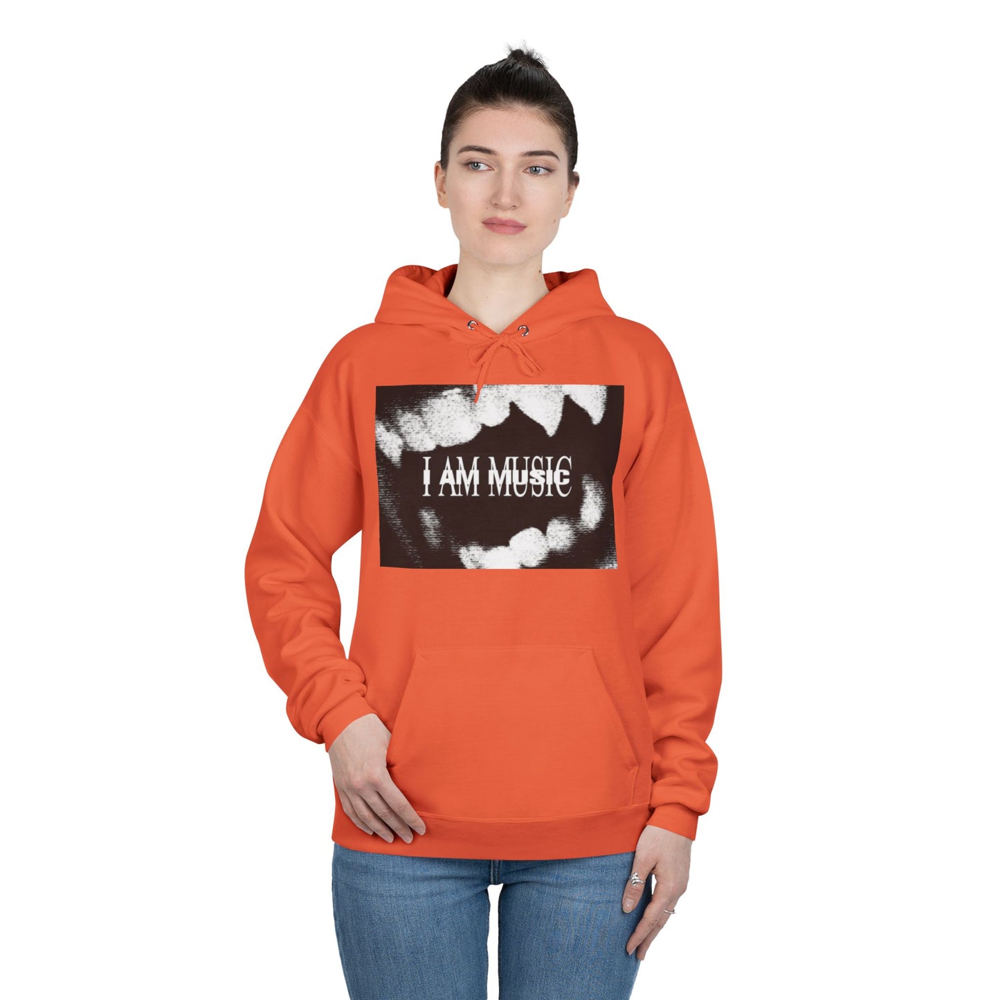 Music Teeth Graphic Hoodie — “I AM MUSIC” Black & White Pullover