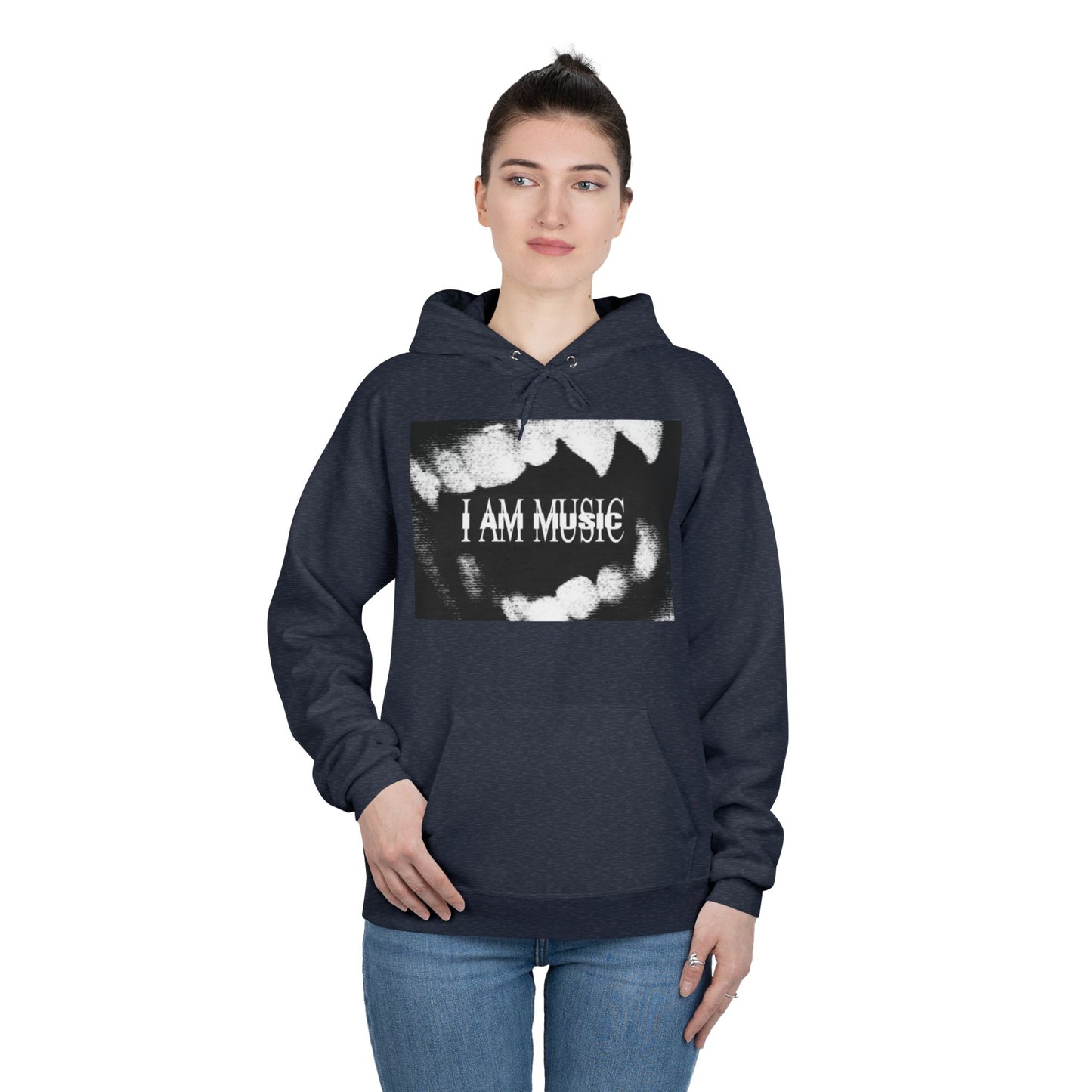 Music Teeth Graphic Hoodie — “I AM MUSIC” Black & White Pullover