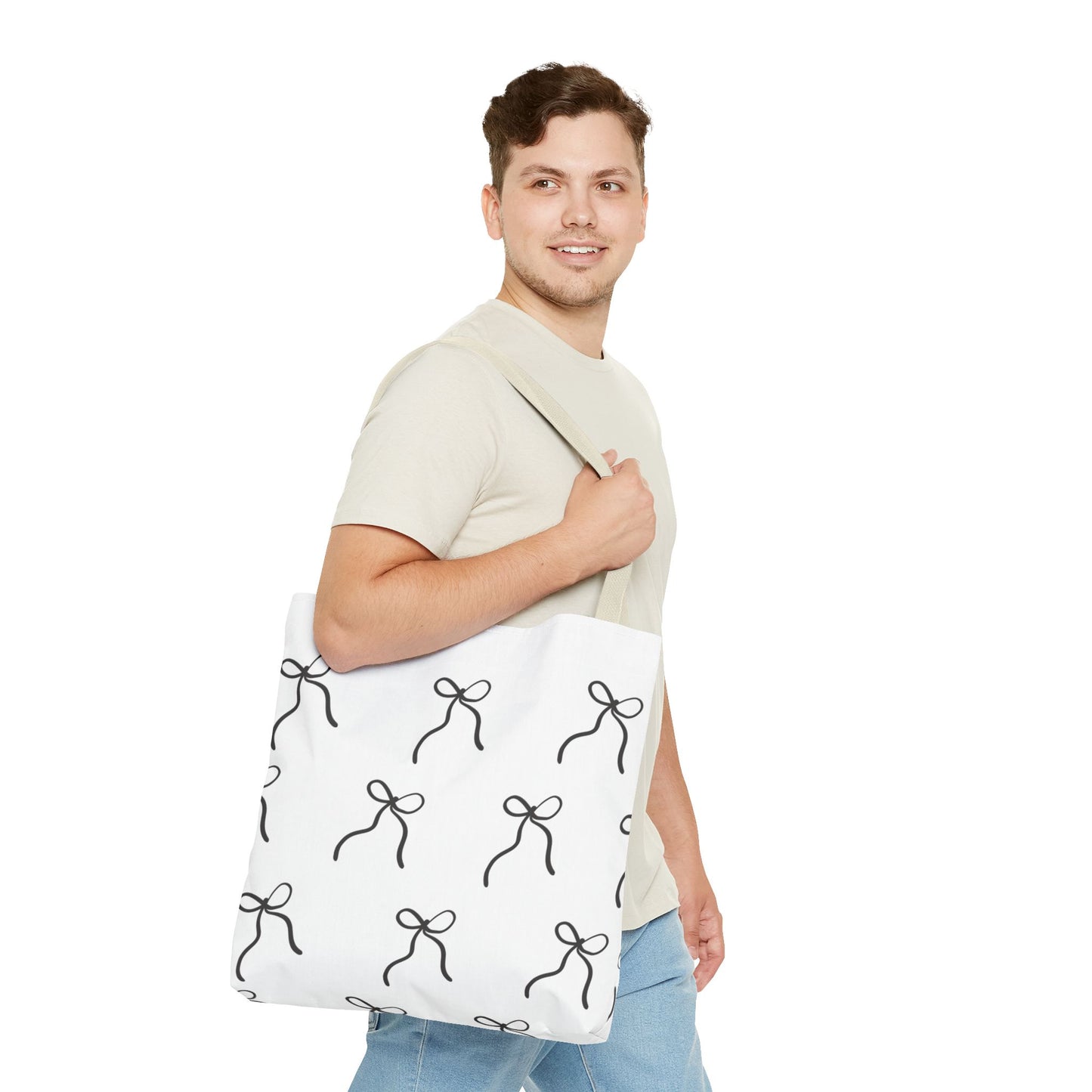 Minimalist Black Bow Pattern Tote Bag — All-Over Print