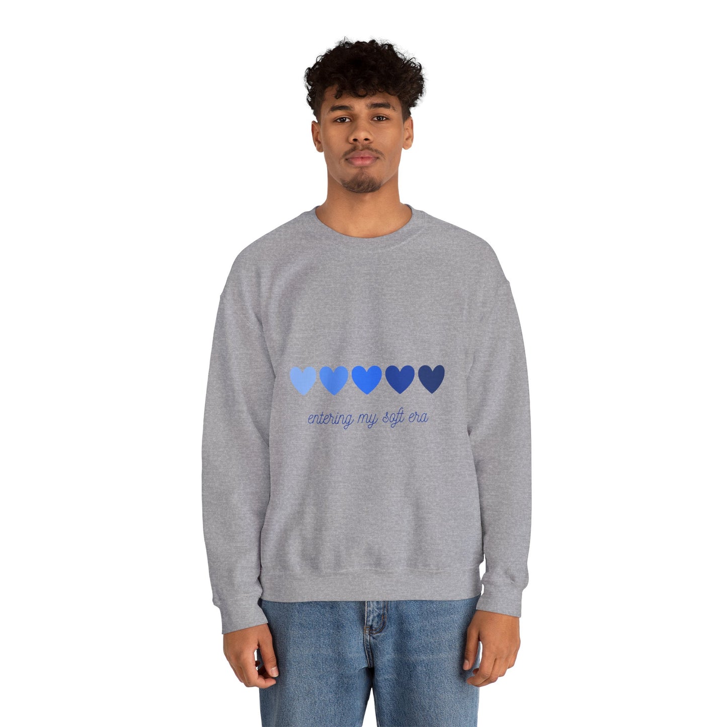 Sudadera de cuello redondo con gráfico de corazón azul «Entering My Soft Era»