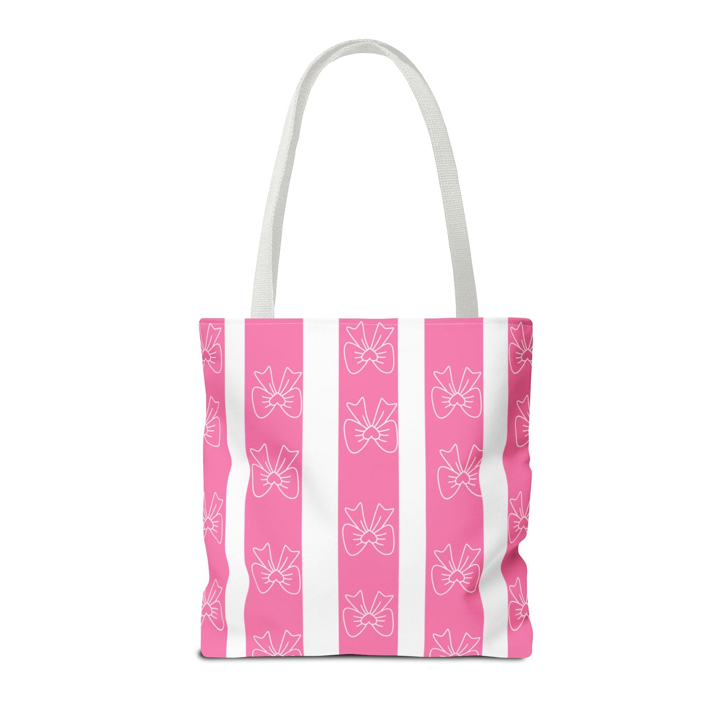 Pink Striped Bow Tote Bag — Cute Floral Bow Pattern All-Over Print Tote