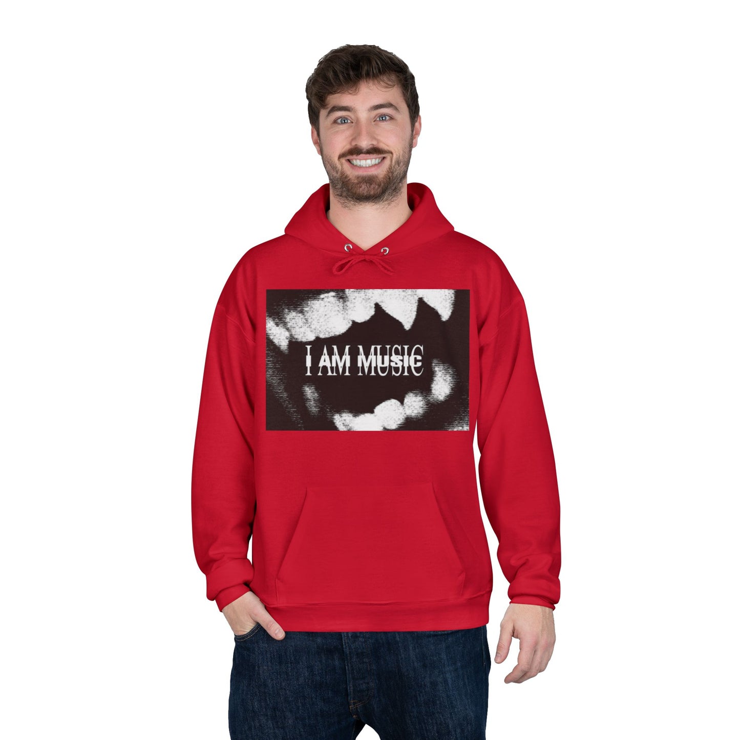 Music Teeth Graphic Hoodie — “I AM MUSIC” Black & White Pullover