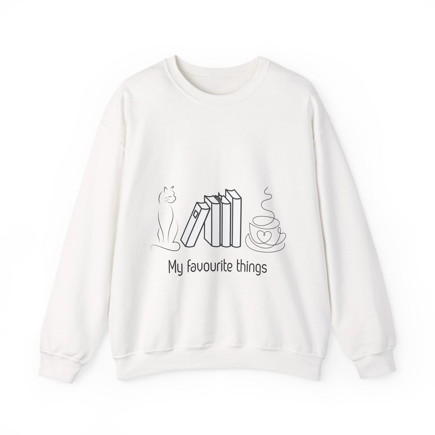 Sudadera Mis Cosas Favoritas — Libros, Gato y Café