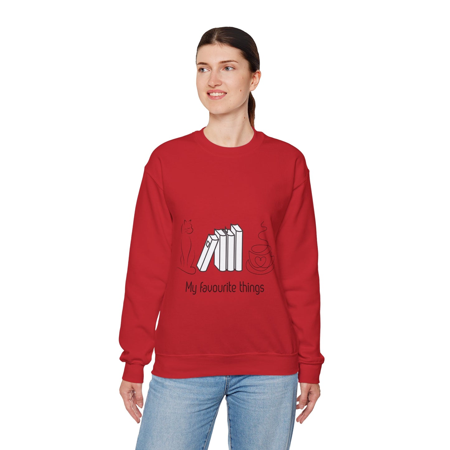 Sudadera Mis Cosas Favoritas — Libros, Gato y Café