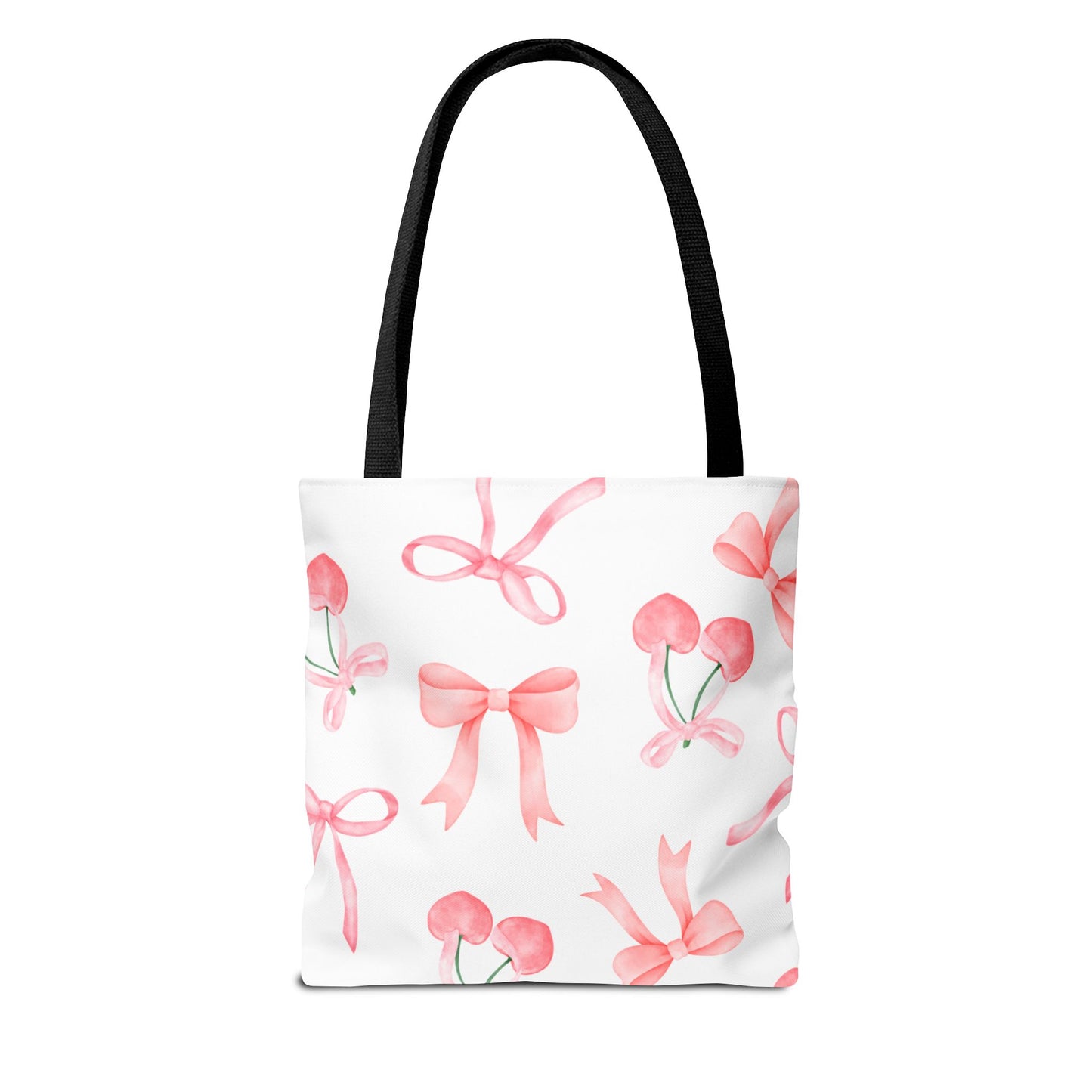 Pink Cherry Bow Tote Bag — Cute Watercolor Cherry Pattern
