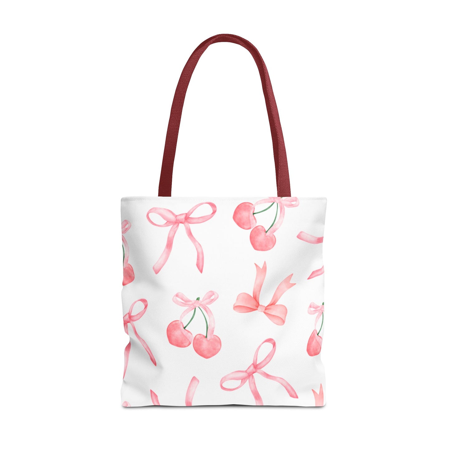 Pink Cherry Bow Tote Bag — Cute Watercolor Cherry Pattern