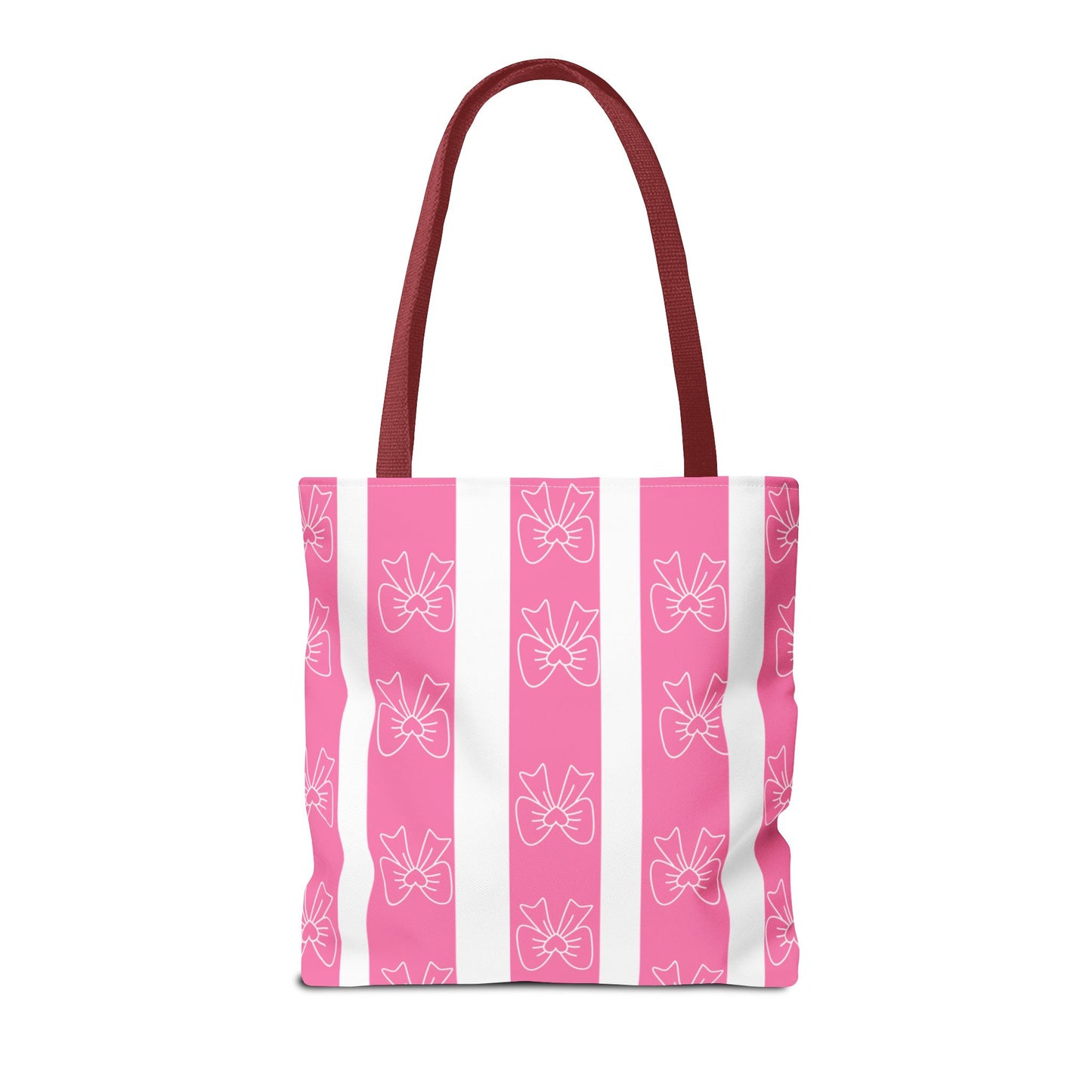 Pink Striped Bow Tote Bag — Cute Floral Bow Pattern All-Over Print Tote