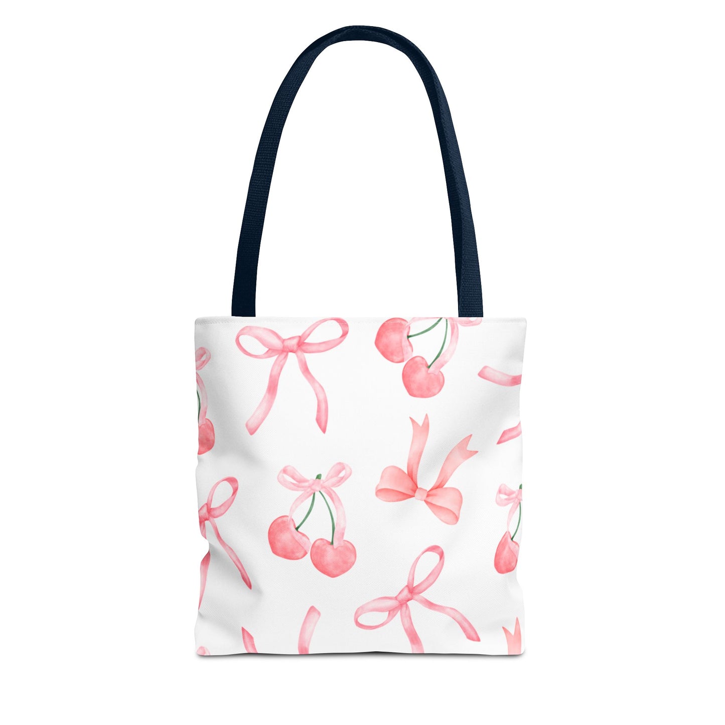 Pink Cherry Bow Tote Bag — Cute Watercolor Cherry Pattern