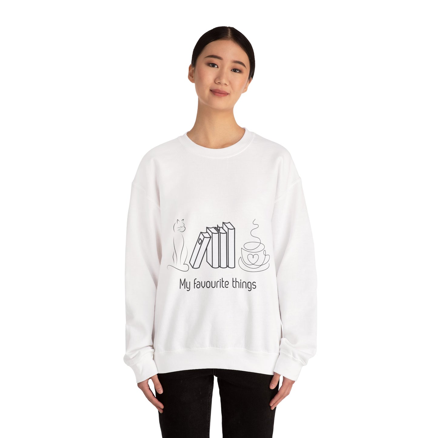 Sudadera Mis Cosas Favoritas — Libros, Gato y Café