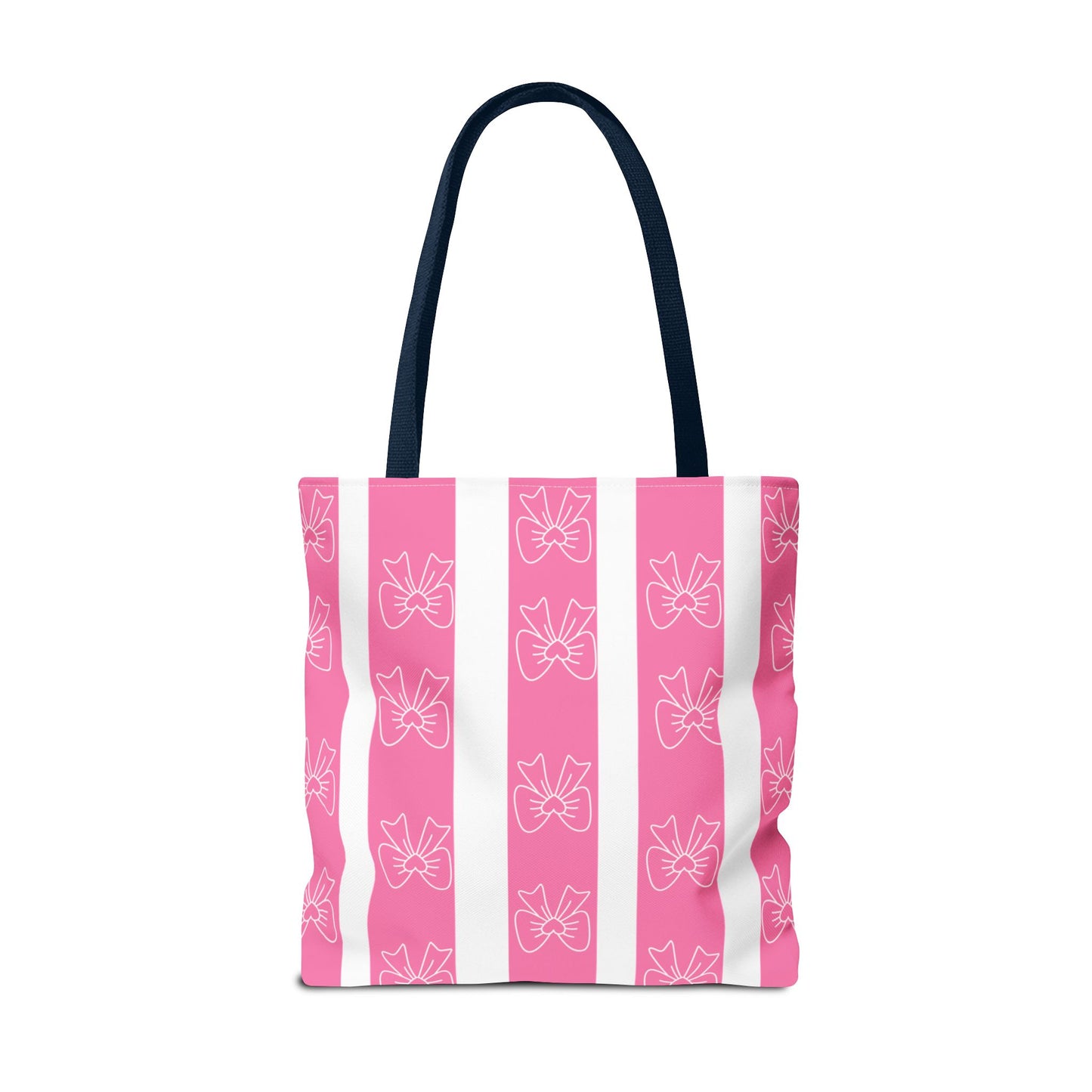 Pink Striped Bow Tote Bag — Cute Floral Bow Pattern All-Over Print Tote