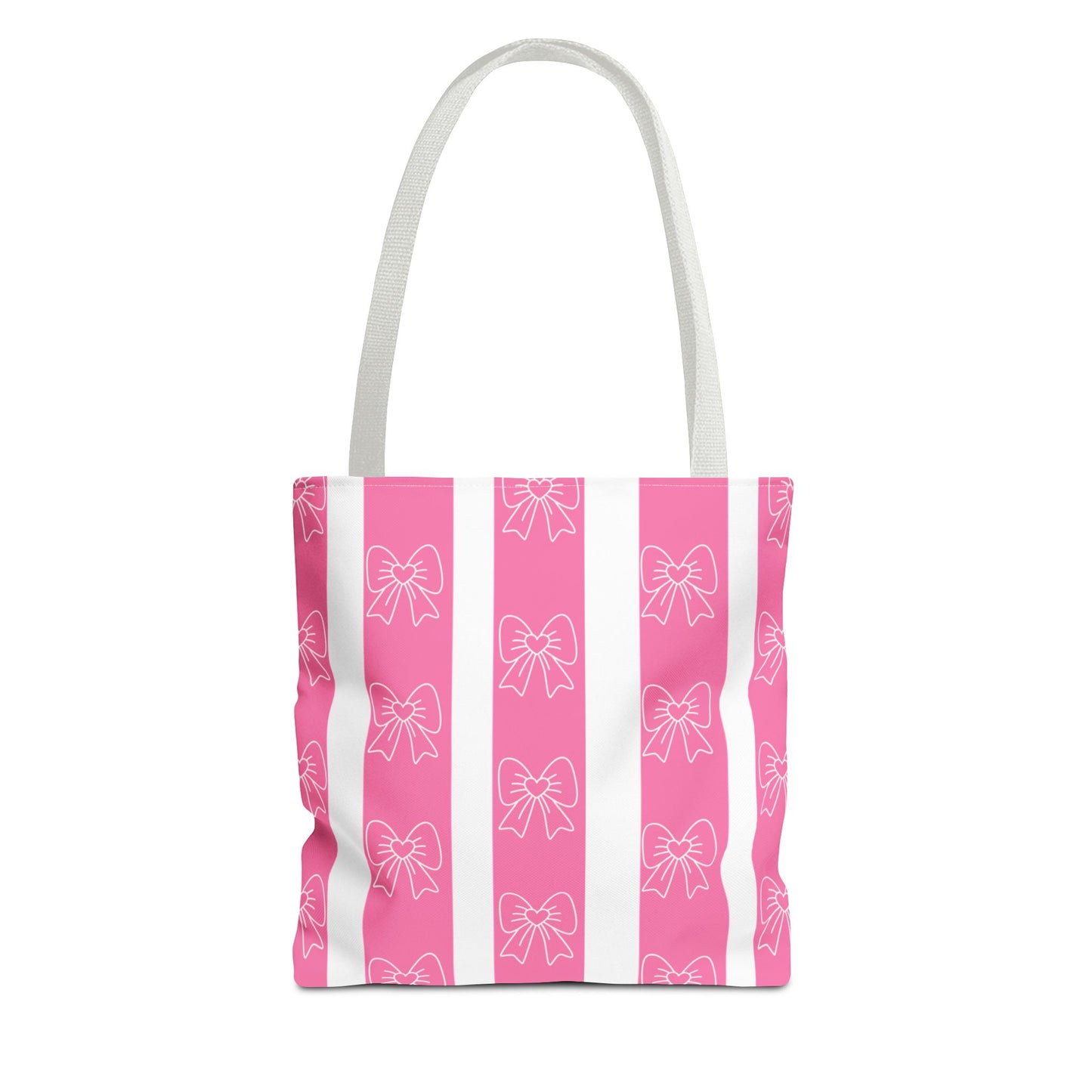 Pink Striped Bow Tote Bag — Cute Floral Bow Pattern All-Over Print Tote