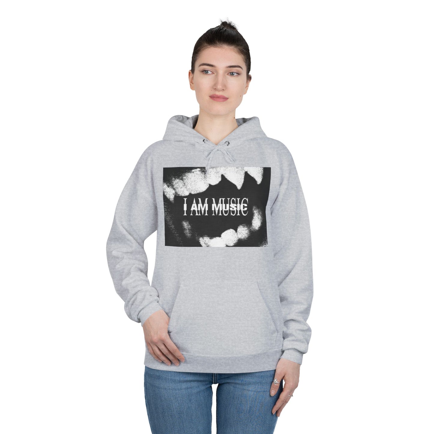 Music Teeth Graphic Hoodie — “I AM MUSIC” Black & White Pullover