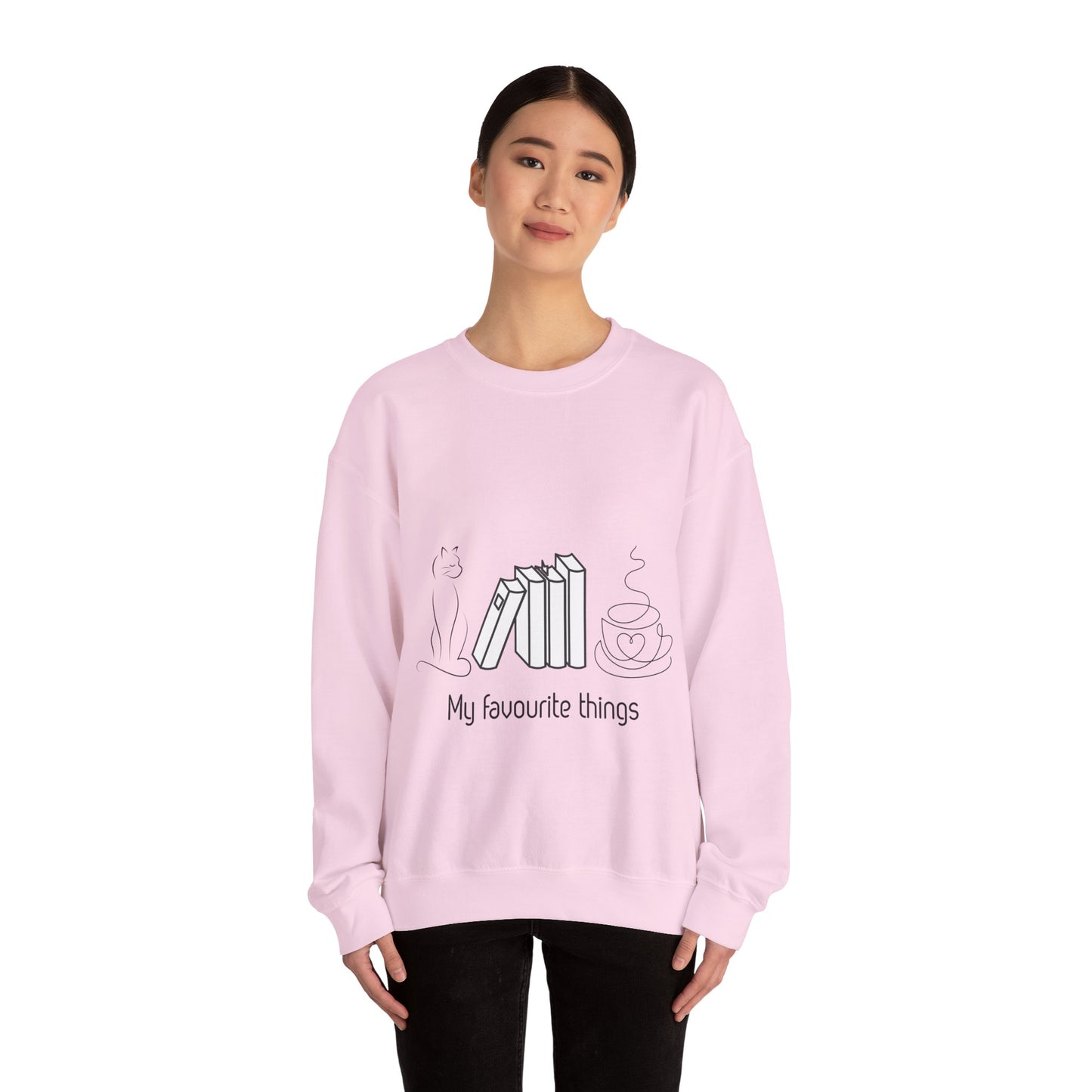 Sudadera Mis Cosas Favoritas — Libros, Gato y Café